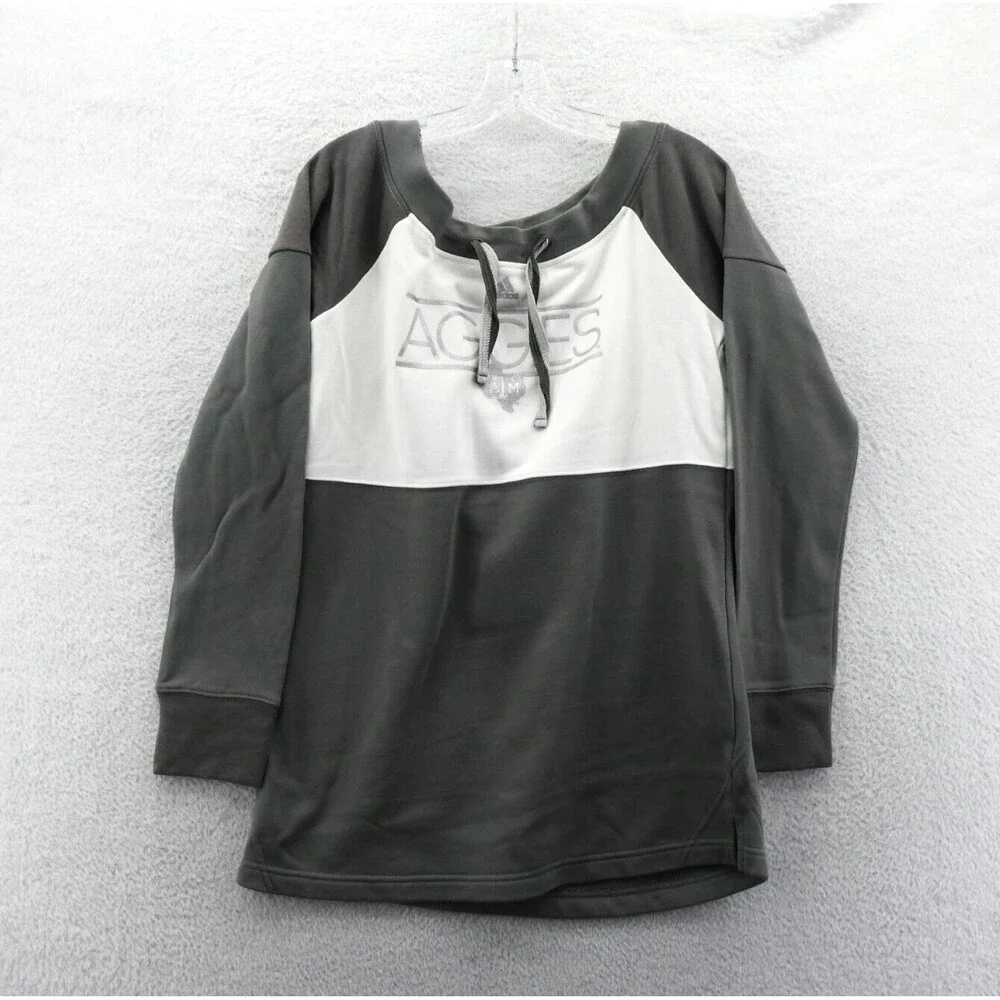 Texas A&M Aggies Sweater Mens Medium Gray Knit Pullover Football Lace Neck‎ NCAA